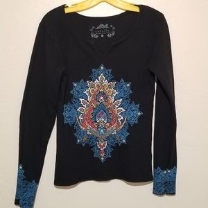 Sahalie 100% Cotton Long Sleeve Top Black Size S